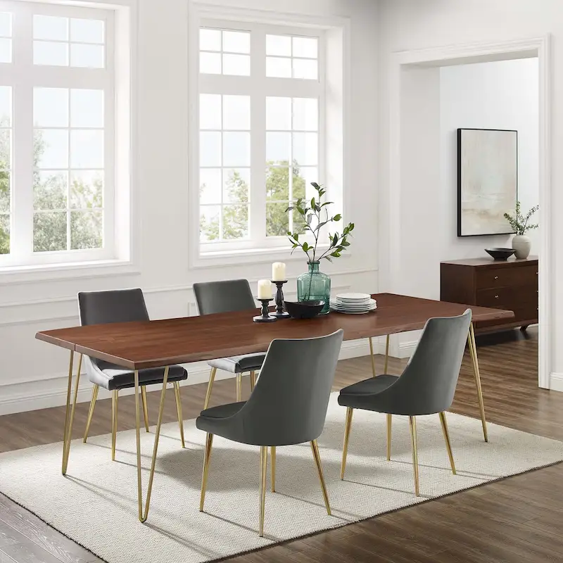 Cream/Gold & Black Live Edge Acacia Wood Dining Table, Seats 10