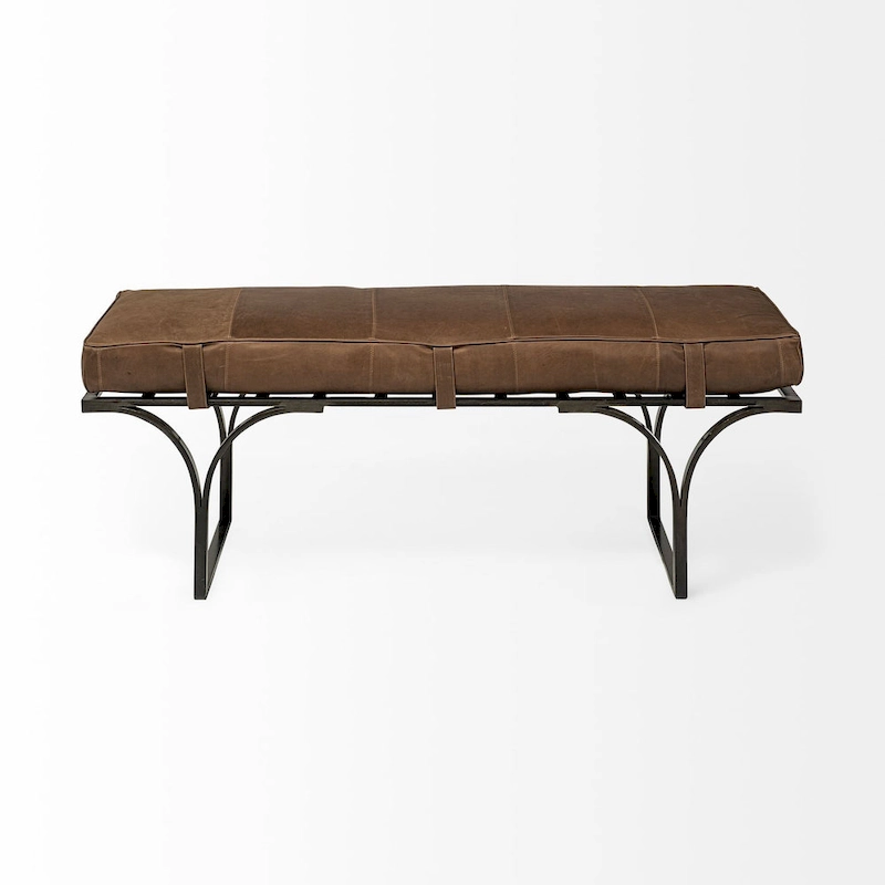 HomeRoots 55  Brown and Black Upholstered Genuine Leather Bench - 55
