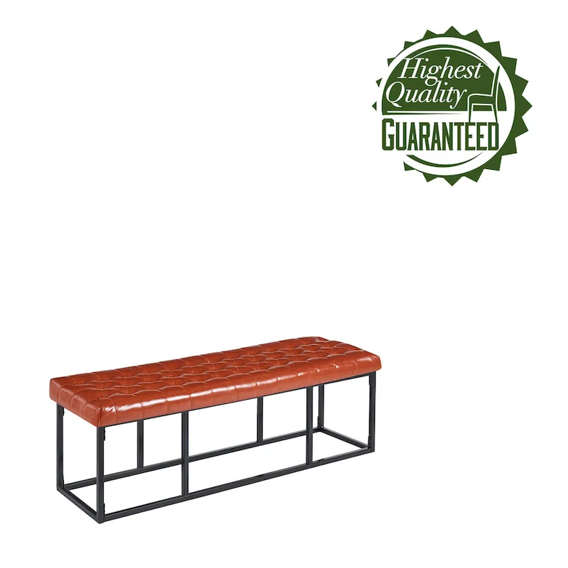 Black Faux Leather Accent Bench with Metal Frame