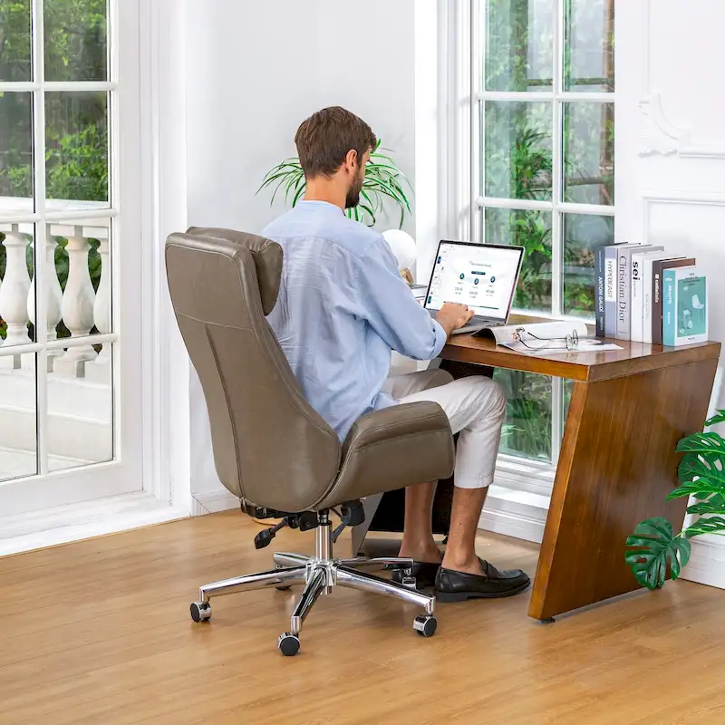 48-inch Mid-Century Adjustable Swivel Faux Leather Office Chair