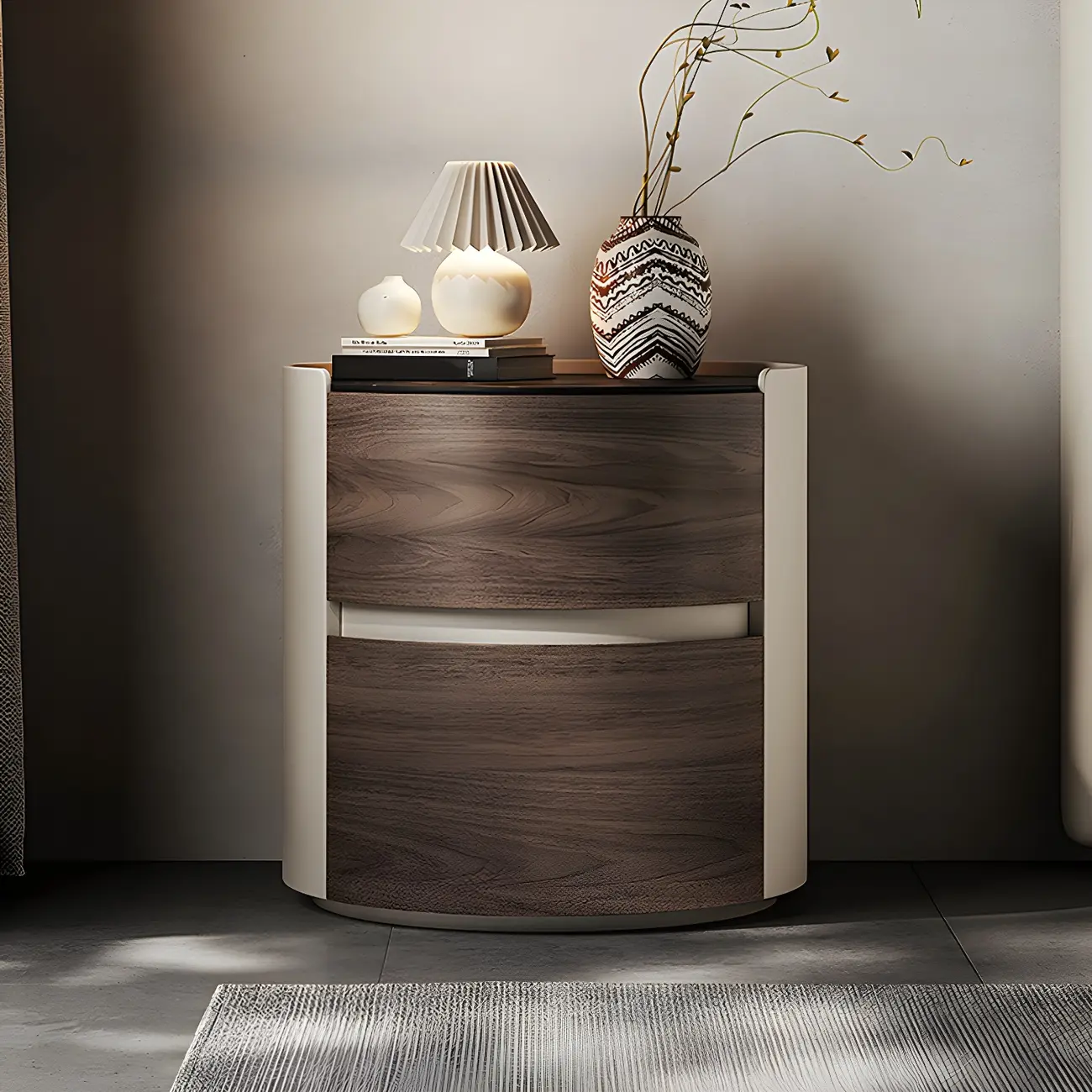 Modern Slate Countertop Round 2-Drawer Nightstand