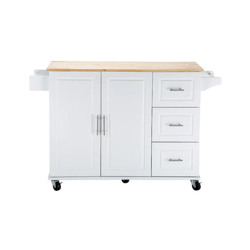 Kitchen Island Cart with Extensible Rubber Wood Top and Locking Wheels