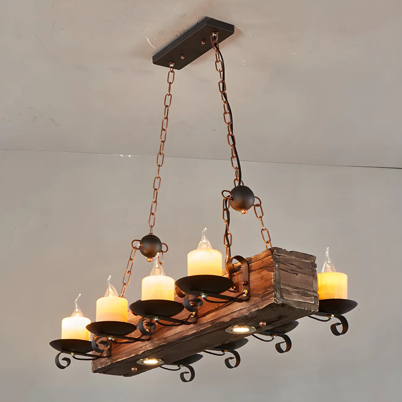 Industrial Brown Wood 8-Light Kitchen Pendant Light
