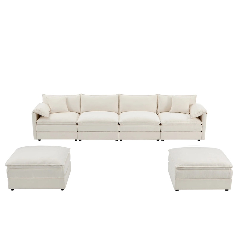 136  U-Shaped Chenille Cloud Sectional Sofa with Dual Ottomans