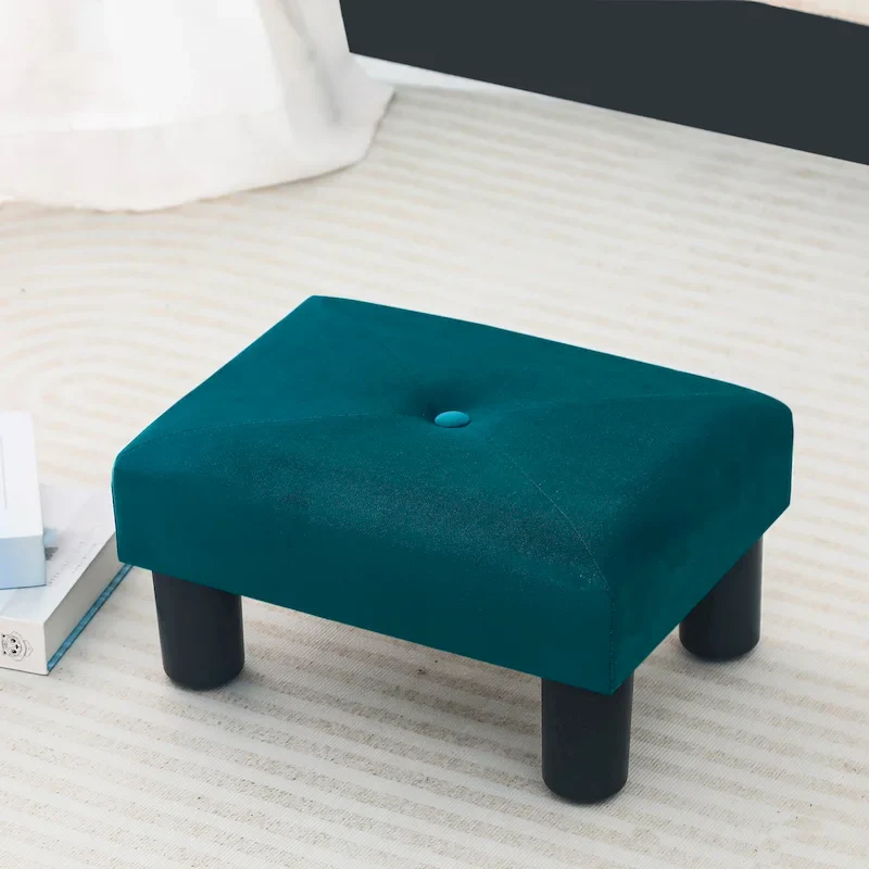 Velvet Tufted Foot Stool Ottoman – Blue / Dark Green / Paintings, Single