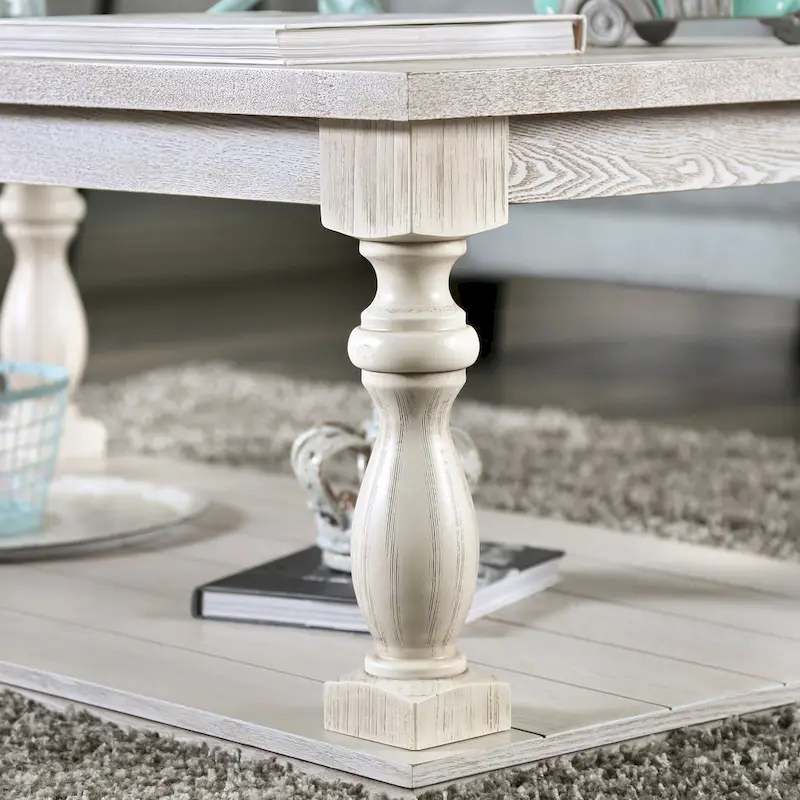 Rustic white 52-inch single-layer wooden coffee table