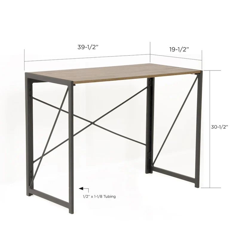 OS Home and Office Furniture Model No Tool Writing Desk with Metal Legs and Sewn Oak Laminate Top