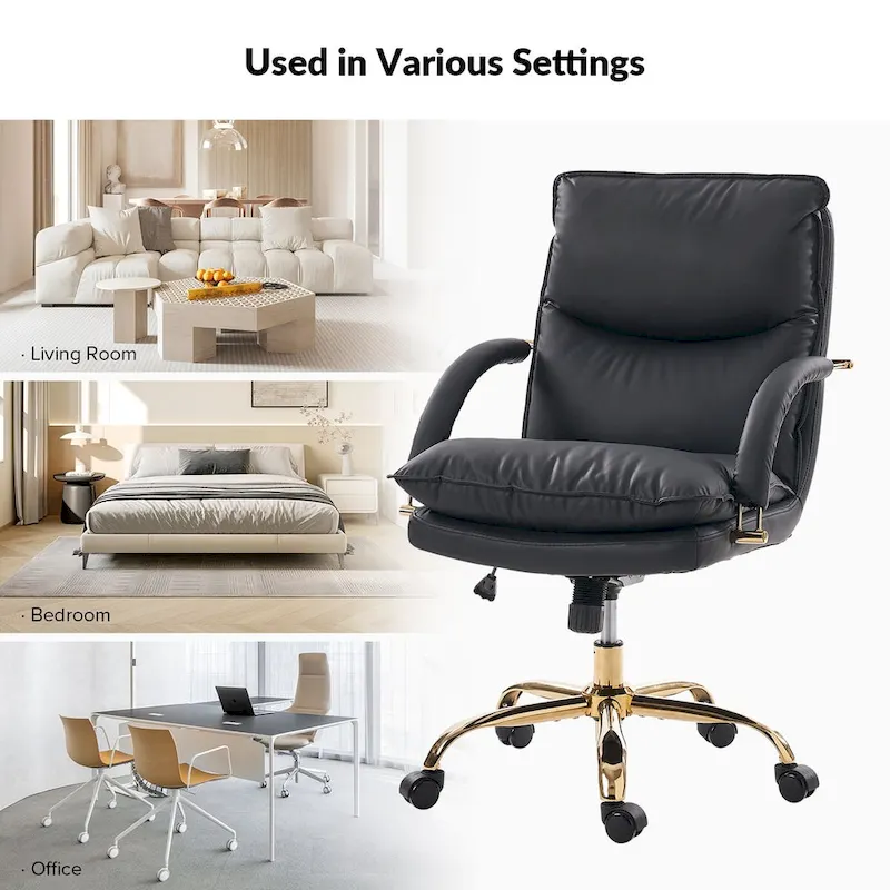 Leona Modern Faux Leather Adjustable Height Tilting Office Chair with Swivel Base by HULALA HOME