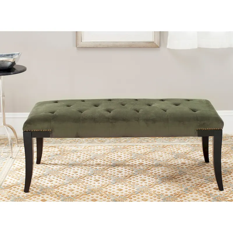 Upholstered Tufted Nailhead Bench, Grey / Black / Cream / Plum, 2-Seat