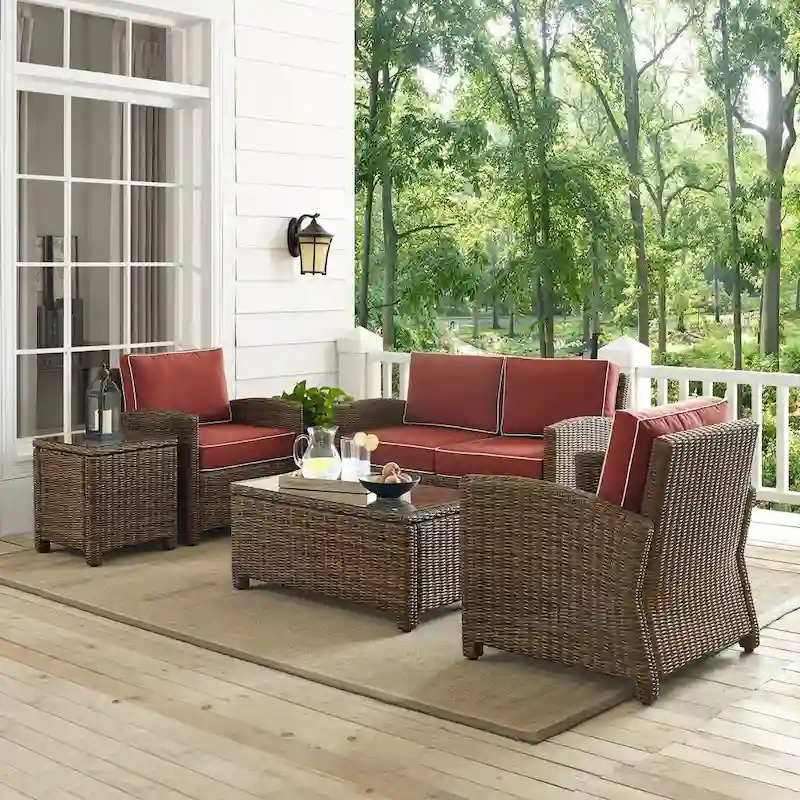 Crosley Bradenton 5-piece Outdoor Wicker Conversation Set with Sangria Cushions - 131.5  W x 93.75  D x 32.5  H