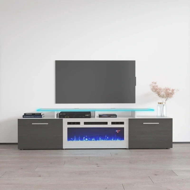 Electric Fireplace TV Stand, White/Black/Gray, Fits up to 85