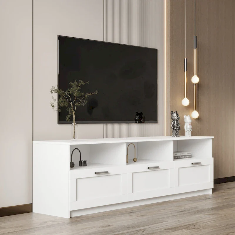 Modern 70.87 TV Cabinet TV Console Table with 3 Storage Drawers, Entertainment Center TV Stand for Living Room