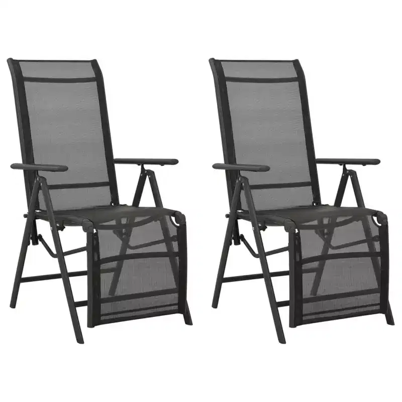 vidaXL Garden Chair Set of 2 Black Powder-coated aluminum, textilene