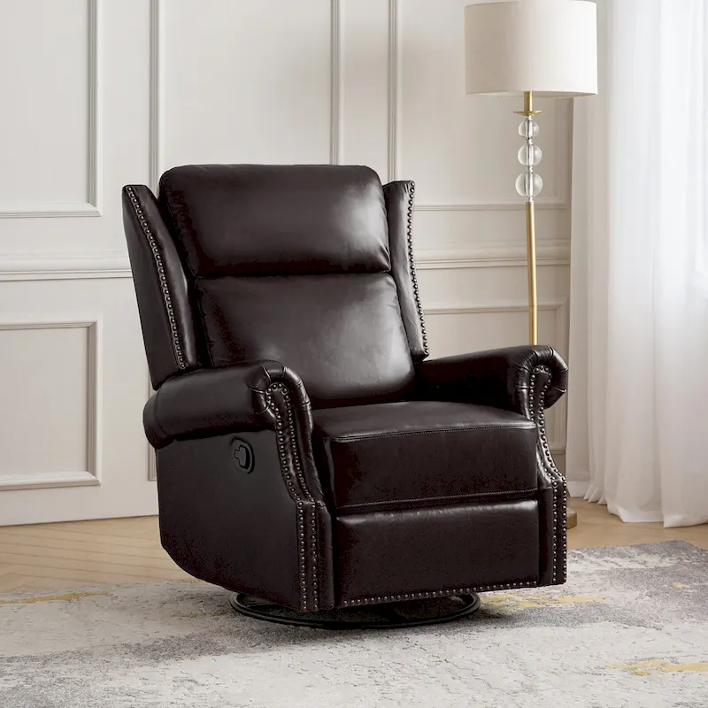 Viviana Traditional Genuine Leather Manual Swivel Glider Recliner by HULALA HOME