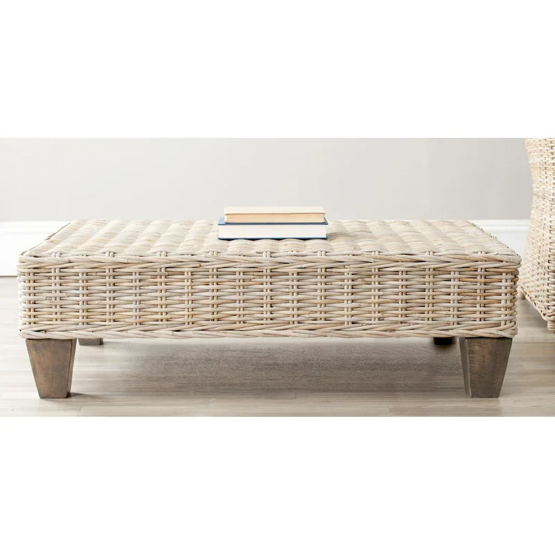 Natural Wicker Bench with Wood Frame