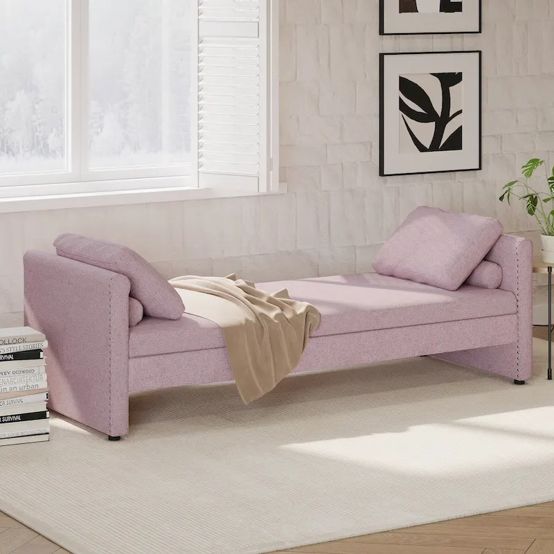 Modern Upholstered Chaise Lounger Daybed with Pillows Small Single Daybed for Living Rooms