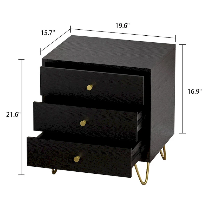 21.6 Tall 3 - Drawer Nightstand White/Grey/Black(1 Piece)