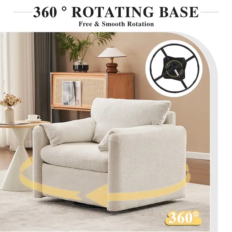 Swivel Accent Chair Single Seater - 360 Rotating Lounge Chair with Chenille Fabric & High-Resilience Cushion