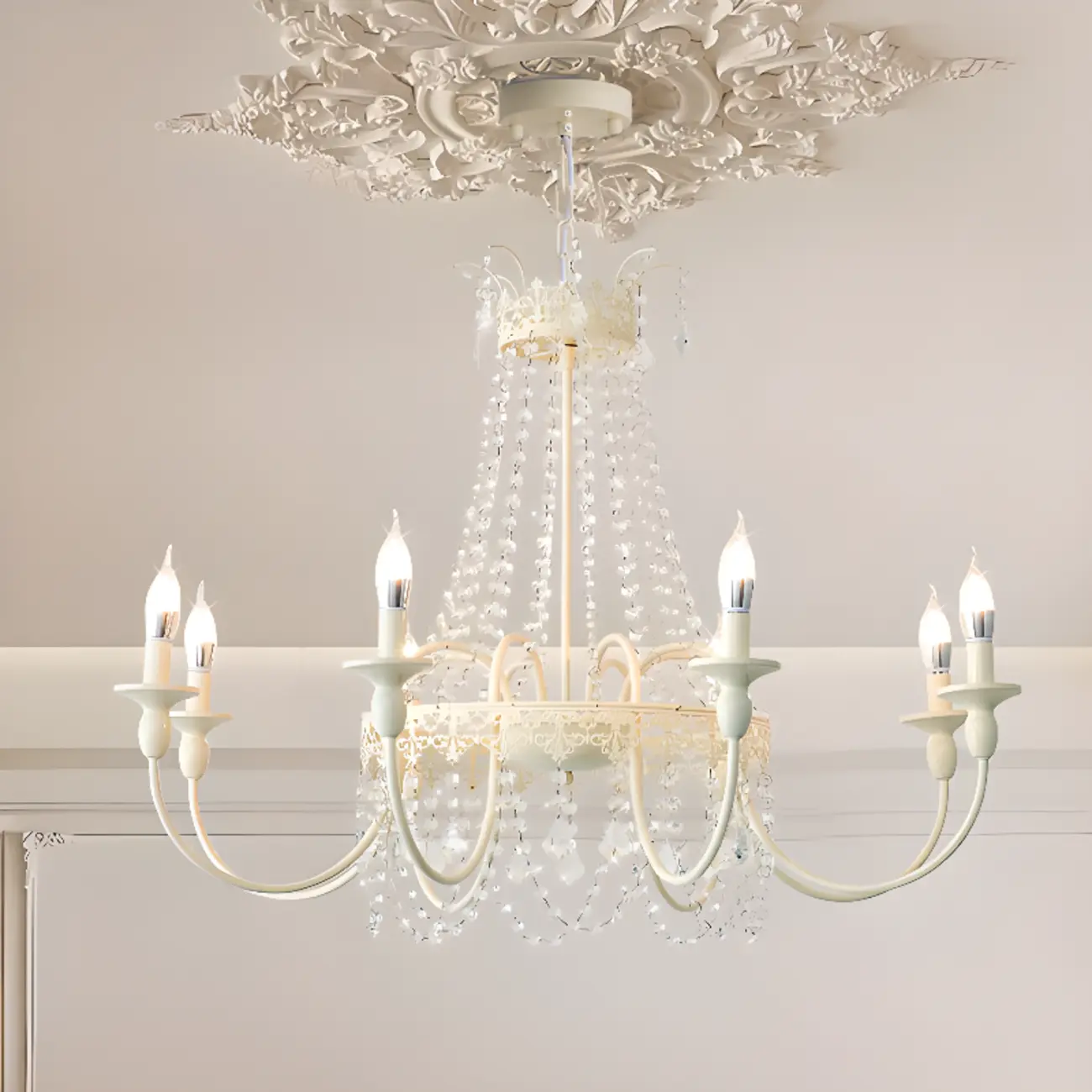 White Crystal Chandelier Classic Iron Elegant Design
