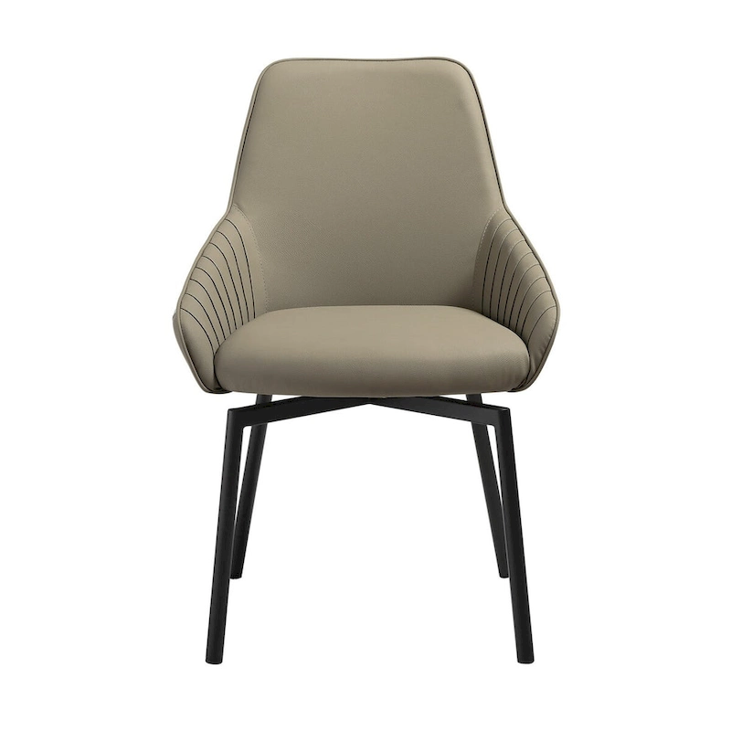 Shin 23 Inch Swivel Dining Chair Set of 2, Curved, Gray Faux Leather, Black