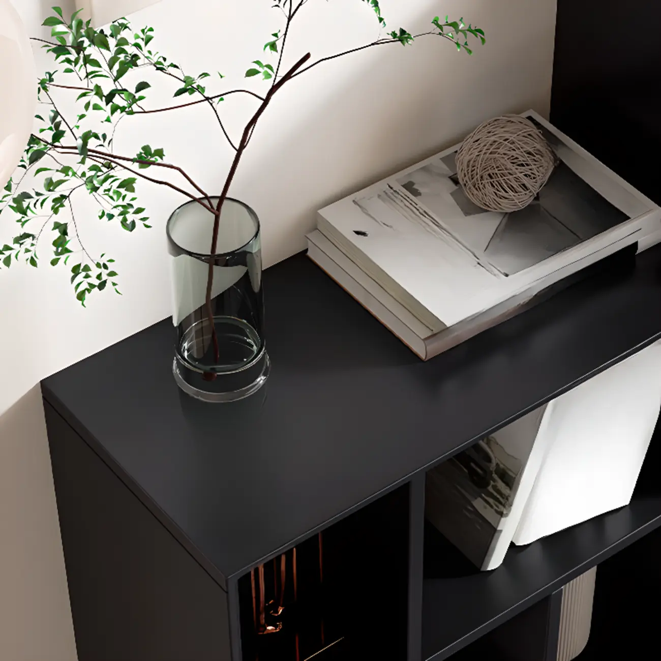 Modern Black Rubberwood Open Rectangle Bookcase