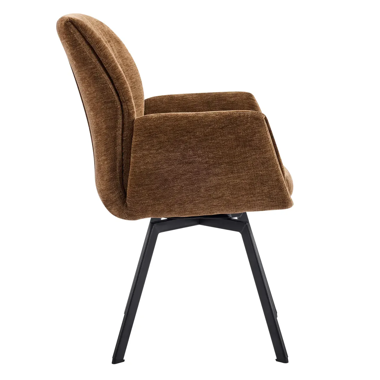 Brown Curved Back Chenille Arm Chair Dining Chairs