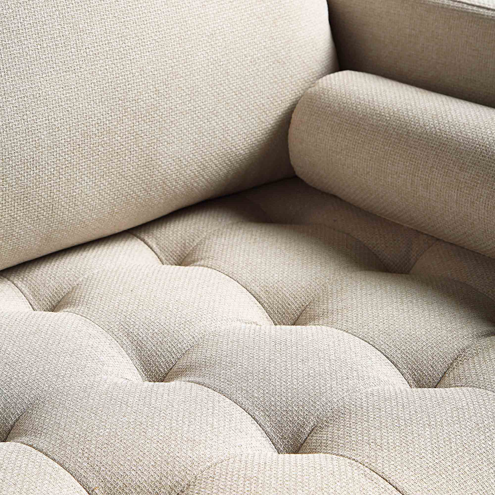 Large 3-Seater Sofa, Beige Woven Fabric