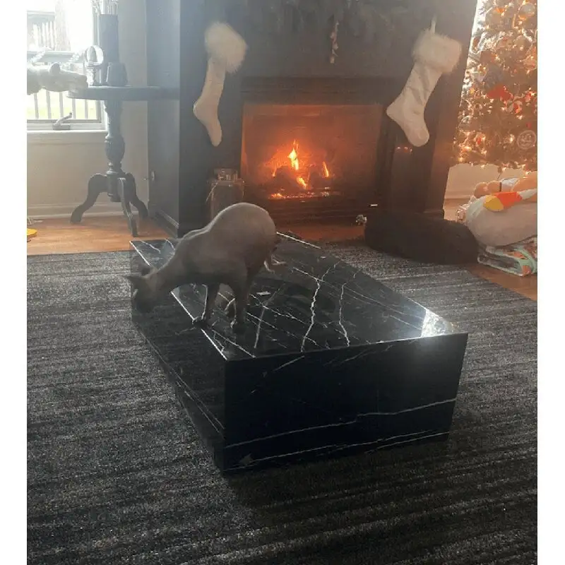 Marble Block Coffee Table, Modern Style – Black, Seats 2–4