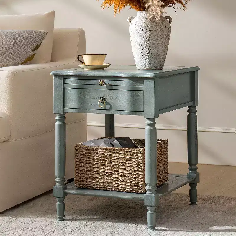 Alex 26 Tall 1 Drawer End Table with Built-in Charging Station|HULALA HOME