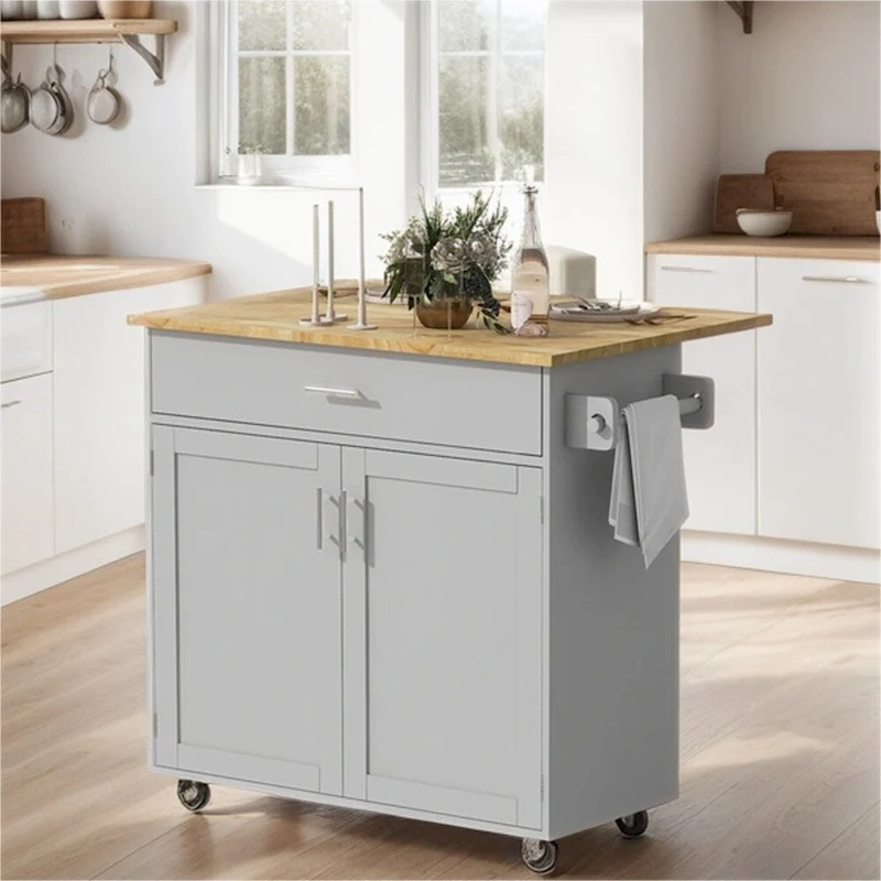 Rolling Kitchen Cart with Adjustable Shelf Tower Rack and Rubber Top - N/A