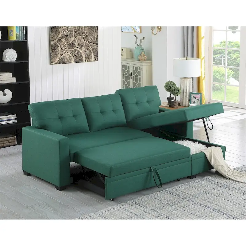 Upholstered Pull out Sectional Sofa with Chaise