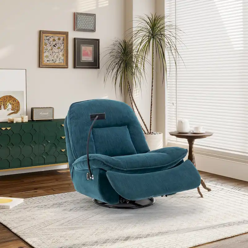 Clihome Adjustable Swivel Chenille Recliner with Phone Holder