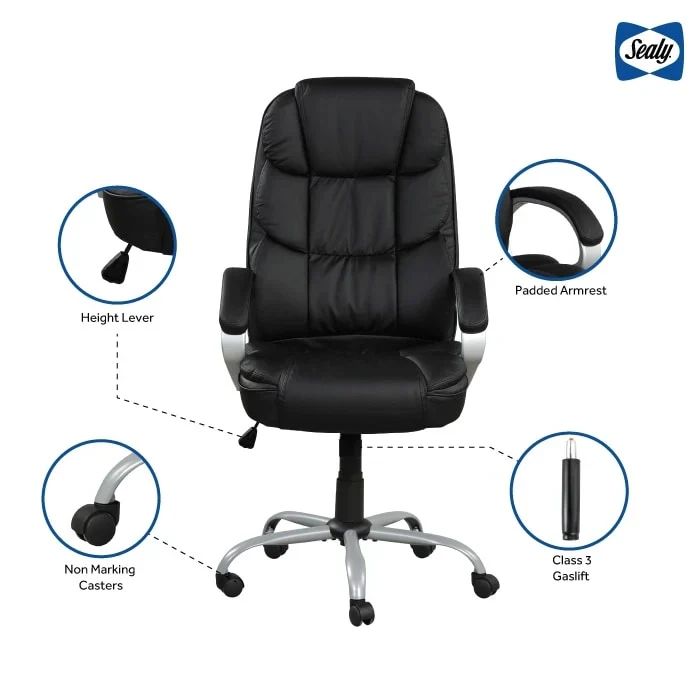 Mid-Back Ergonomic Office Chair - Black Faux Leather