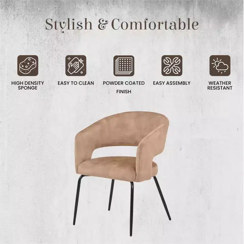 LeisureMod Dining Chair Upholstered in Velvet/Leather with Open Curved Backrest and Powder-Coated Iron Legs Gavin Collection Set of 2