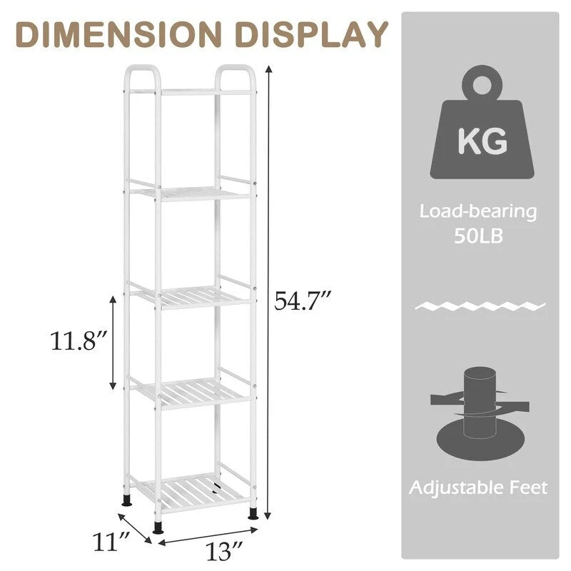 Black / White 5-Tier Narrow Metal Shelving Unit – Single