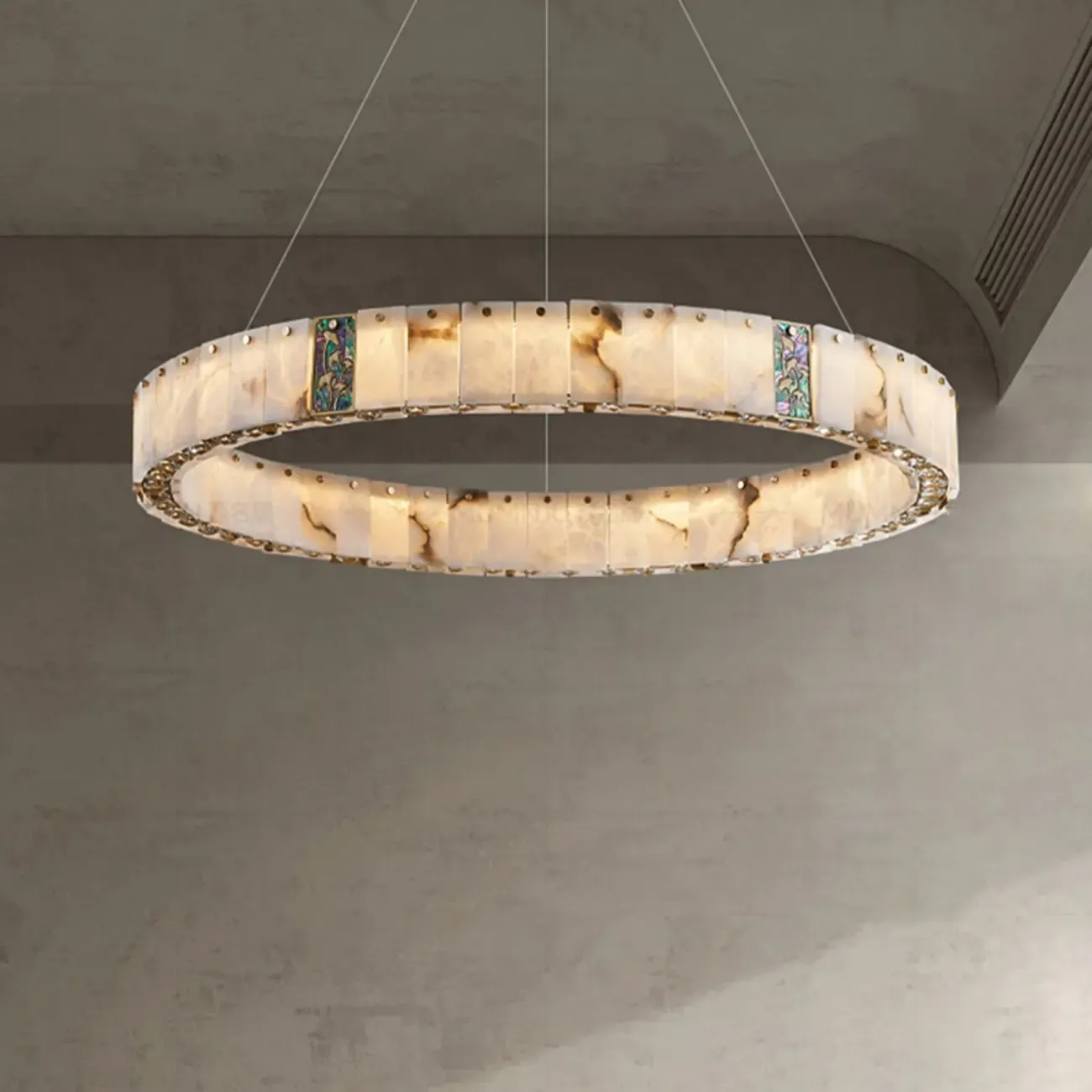 Agate Gold Circular Onyx Modern Ring Chandelier Light
