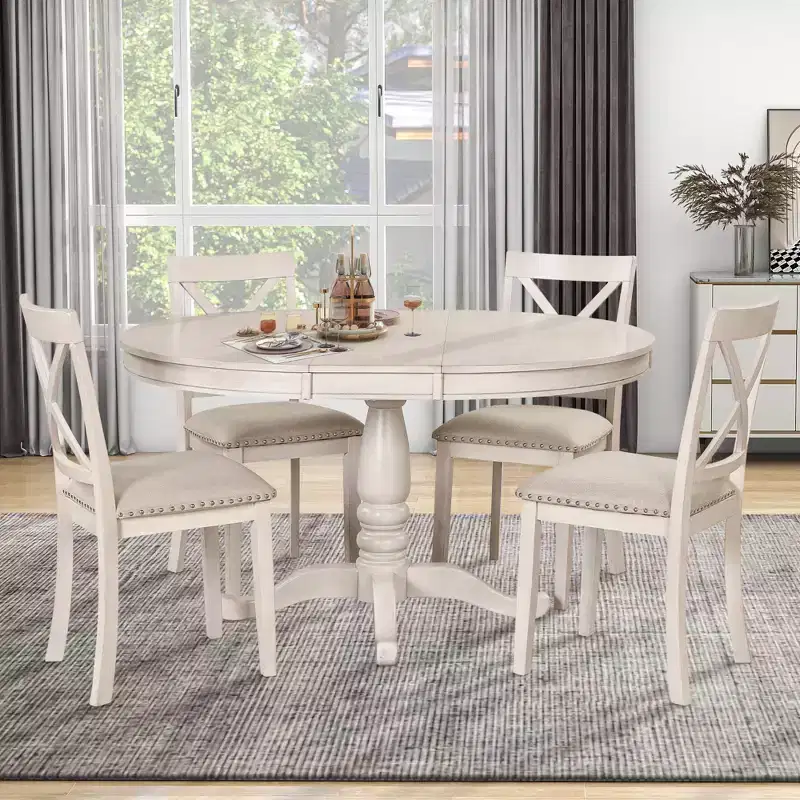 Whisen 5-Piece Round Dining Set with 4 Chairs