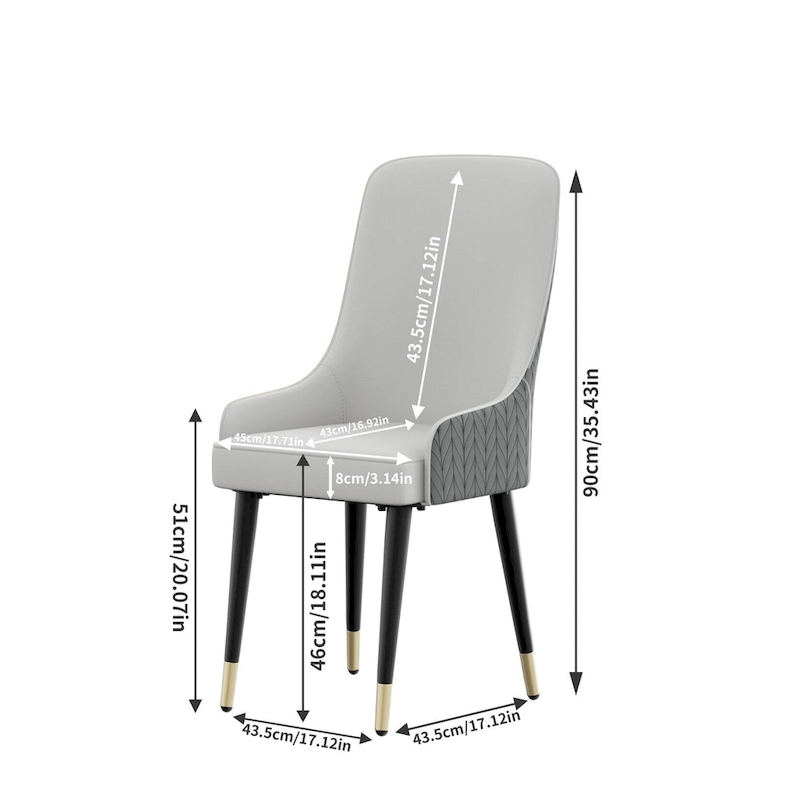 Modern PU Leather Set of 2 Dining Chairs with Metal Legs - 17x17x36