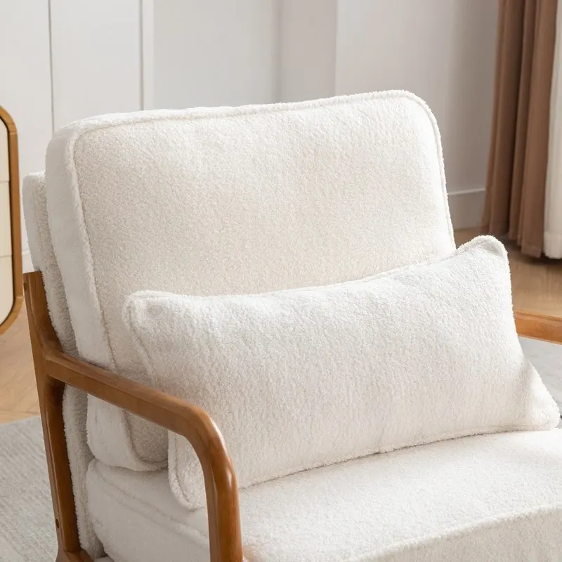 SEYNAR Mid Century Boucle Uplostered Soild Wood Accent Armchair with Pillow