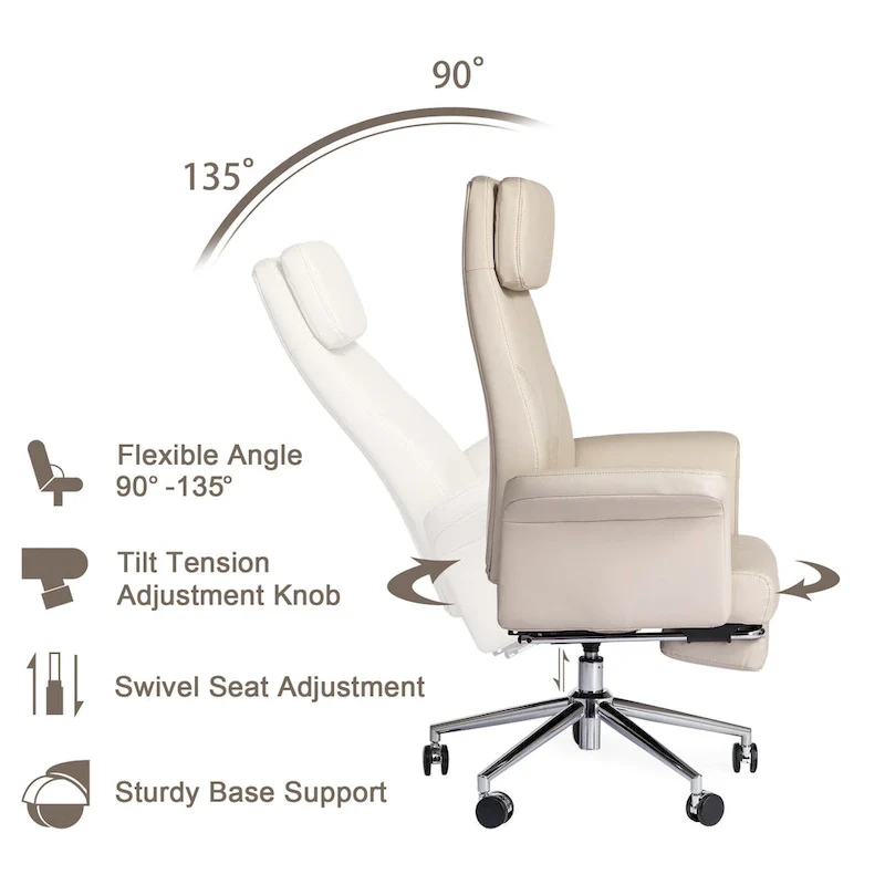 High-Back Office Chair with Footrest and Quilted Design for Adults