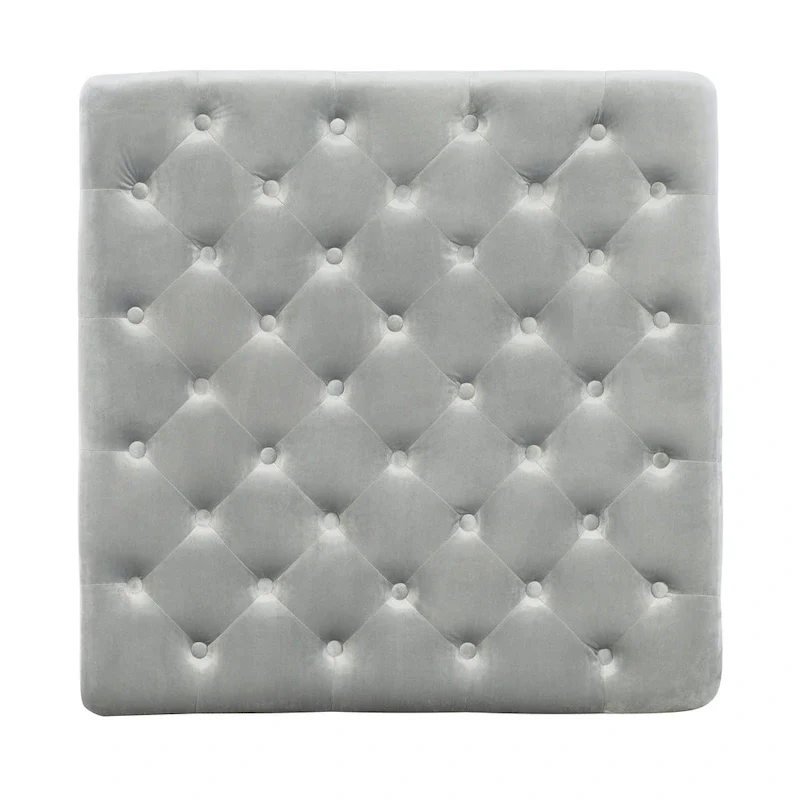 Grey Velvet Square Tufted Ottoman – Single Seat