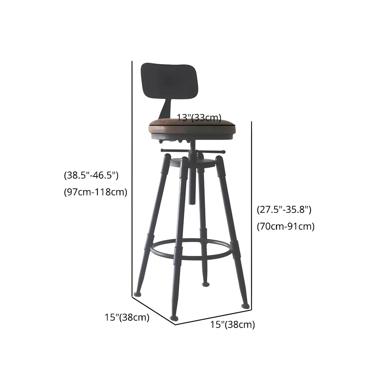 Industrial Metal Leather Swivel Bar Stools with Back