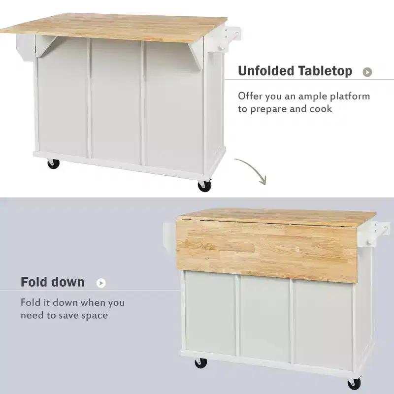 Whisen Modern Kitchen Island with Spice Rack and Towel Holder