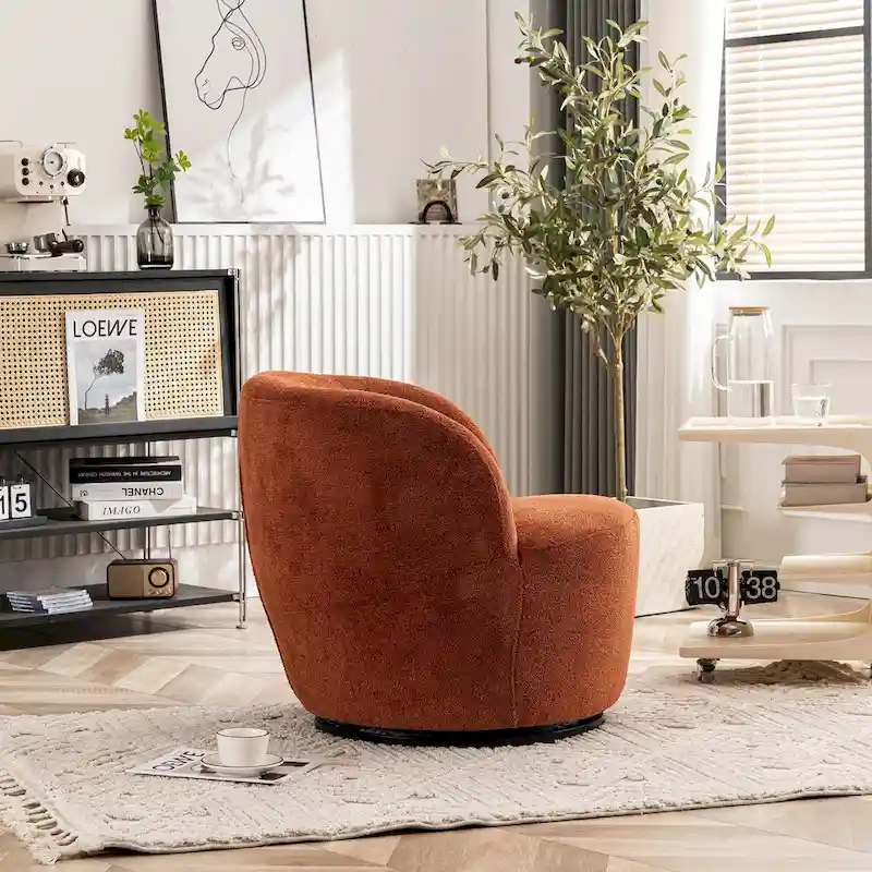 Single Fabric Modern Accent Chair 360 Degree Rotation Swivel Barrel Chairs
