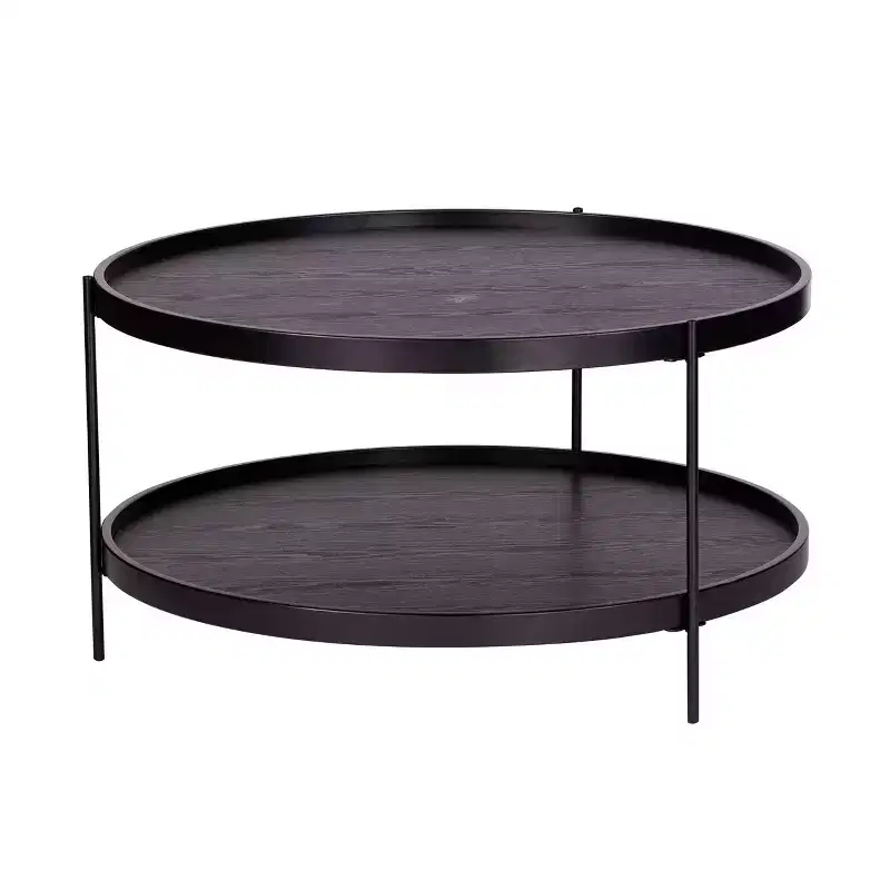 Verlington Round Farmhouse Style Cocktail Table - Black - SEI