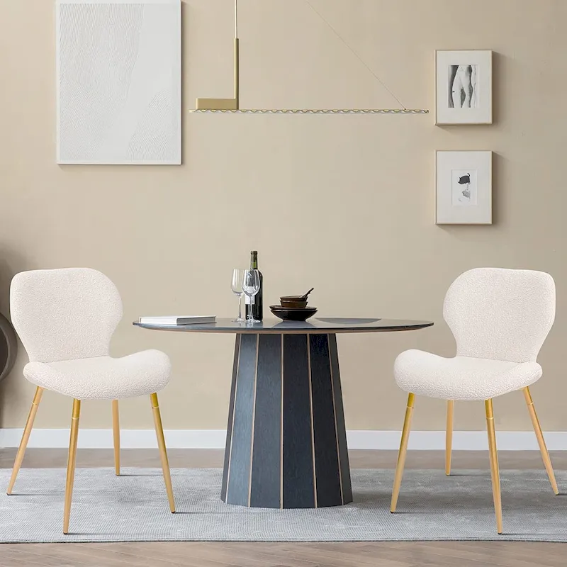 Modern Upholstered Dining Chairs with Metal Legs, Set of 2, Brown