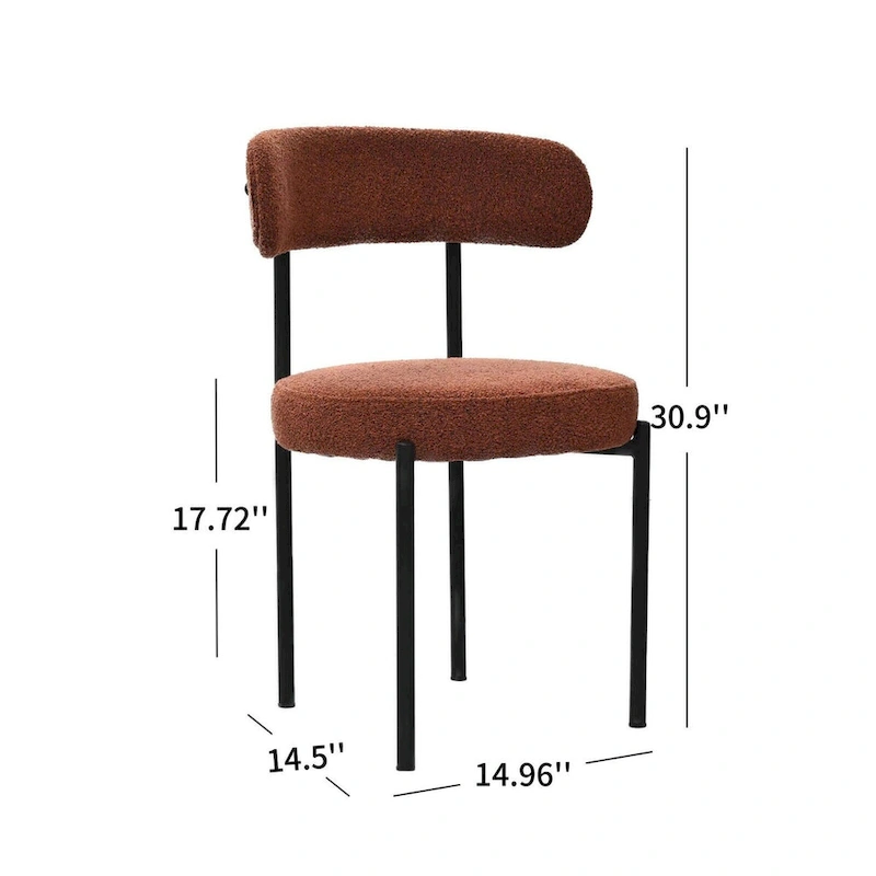 Boucle Dining Chairs Set of 2,Mid-Century Modern Curved Backrest Chair,Round Upholstered Kitchen Chairs