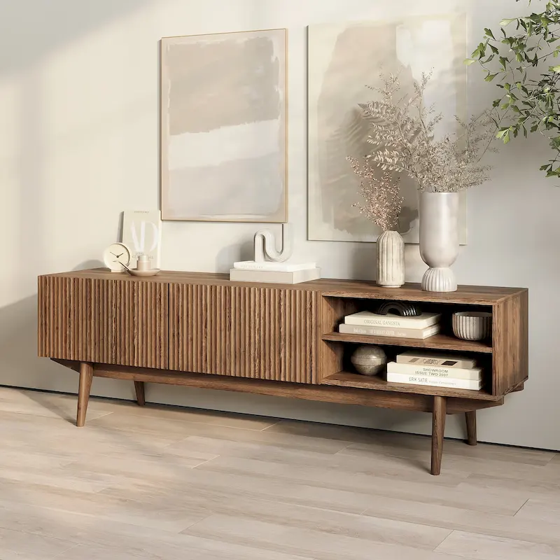 Kelly TV Stand Console Fits TVs up to 65 in. with Wood Legs, Mid Century Modern Scandinavian Design