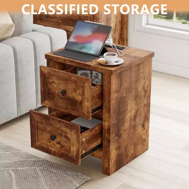 AMERLIFE Nightstand Set of 2 with Charging Station