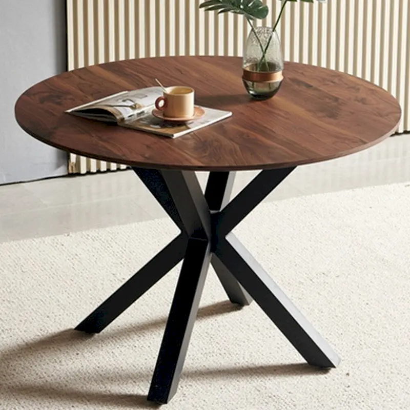 Round Dining Table with Pedestal Base, Brown/Black/White/Marble, Seats 4–6